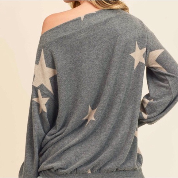 LAST ONE!! So Soft Charcoal Star Print Sweater - Picture 3 of 7